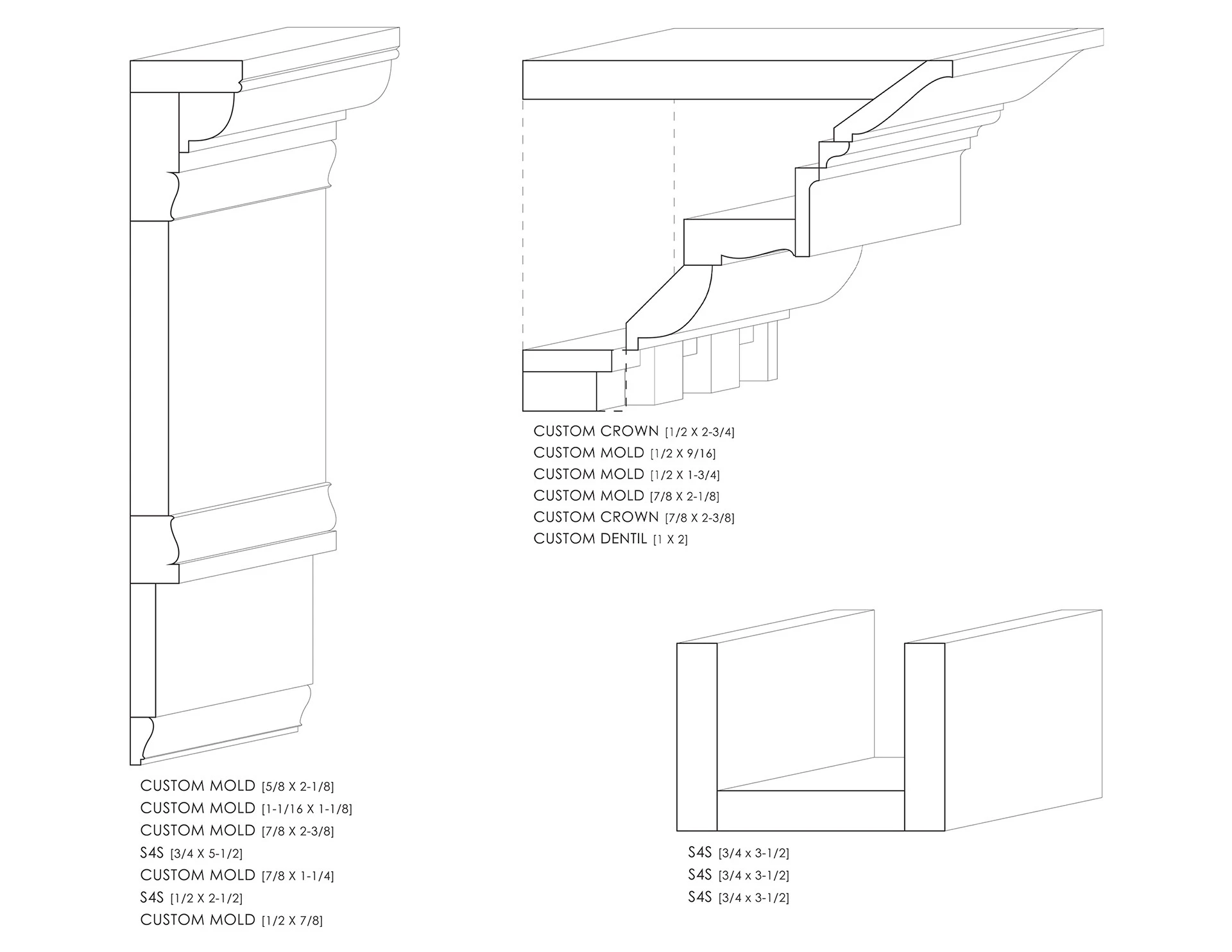 Mix of door, and wall mouldings for an Italian Renaissance style home.
