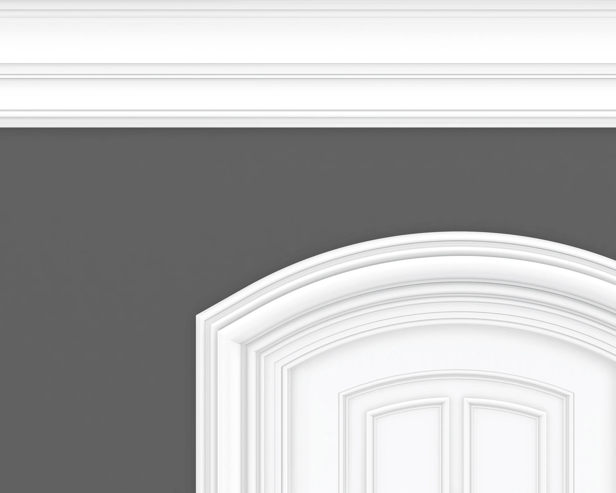 Second Empire segmental arched door casing beneath decorative crown moulding