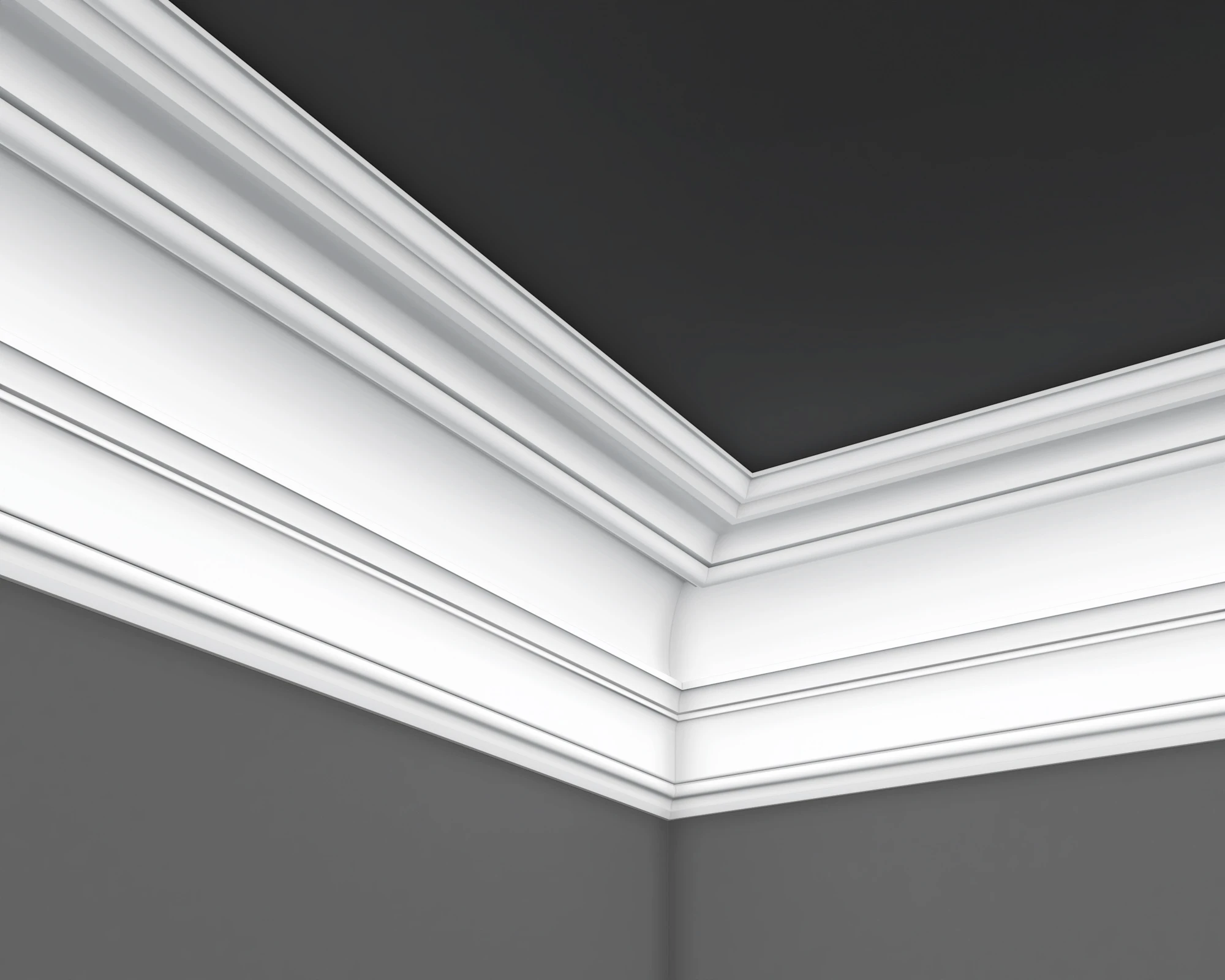 Close-up of Second Empire crown moulding at an interior corner